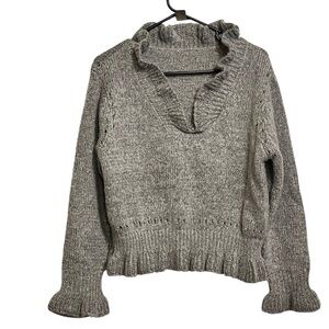Chicwish Women's Gray V-Neck Ruffle Trim Sweater Size M